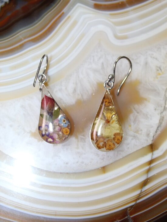 Ati Jewelry - Vtg Mexican Sterling Silver Yellow Tear Drop Dangle Earrings ATI 925 Mismatched